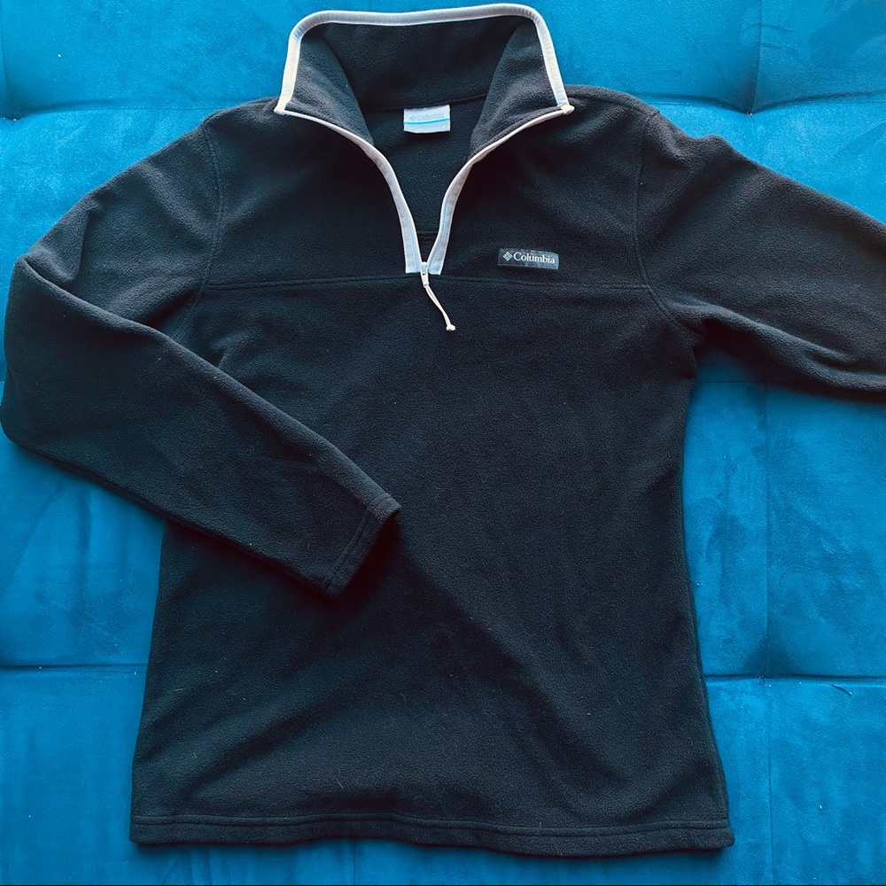 Black Columbia Half-Zip Fleece Pullover With White Trim